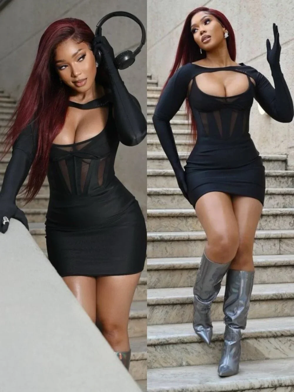 Mugler x H&M Corset Mini Dress Black Bodycon Sheer NWT Size S